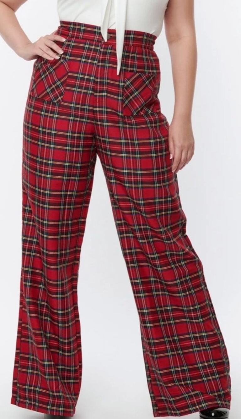 Smak Parlour Unique Vintage Red Plaid Wide Leg Pants S NWOT